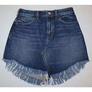 We The Free Women's Sz 26 Blue Bailey Frayed Round Hem Denim Jean Skirt $68